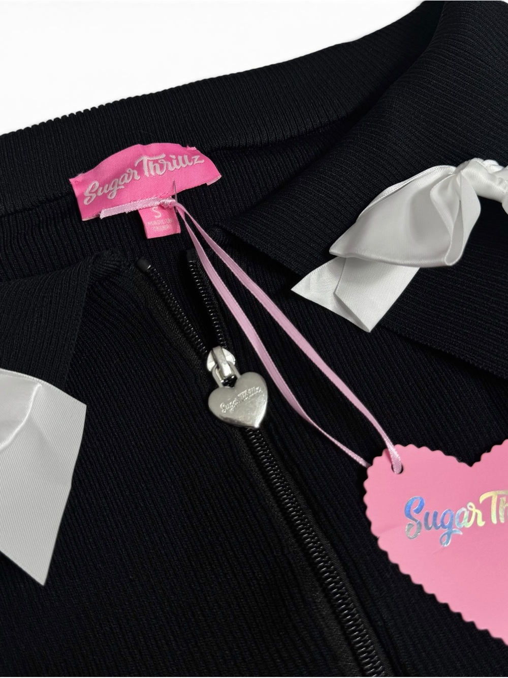 NWT Dolls Kill Sugar Thrillz Bowtie Zip Up Ribbed Cardigan - Picture 9 of 11